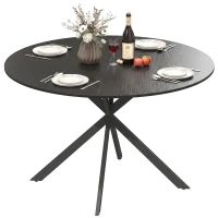 HOMCOM Ronde eettafel voor 4 personen, keukentafel in industriële stijl met stalen poten, voor eetkamer, keuken, zwart(m-10)