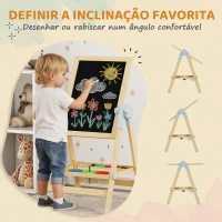 AIYAPLAY Cavalete Infantil com Altura e Ângulo Ajustáveis Dupla Face Quadro Branco Magnético e de Giz  48,5x46,5x70-97 cm Madeira(m-6)