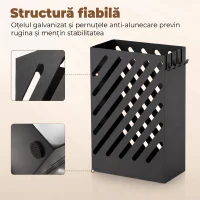 HOMCOM Suport pentru Umbrele de Design cu Tavă pentru Colectarea Picăturilor și 4 Cârlige din Metal, 28x14x41cm, Negru(m-4)