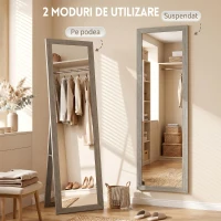 HOMCOM Oglindă modernă de podea, în mărime completă, cu ramă și suport, din lemn și sticlă, 37x40x155 cm, gri(m-6)