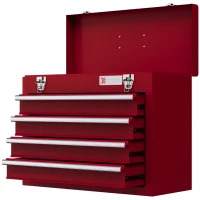 DURHAND Cassetta Porta Attrezzi in Acciaio con 4 Cassetti, Vassoio Superiore a Doppia Serratura, 51x22x39.5 cm, Rosso(m-11)