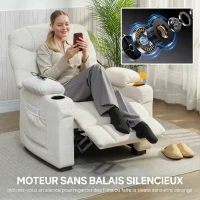HOMCOM Fauteuil relax électrique, fauteuil inclinable, port USB, repose-pieds, porte-gobelets, 94 x 90 x 105 cm, crème(m-7)