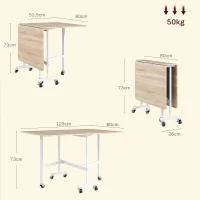 HOMCOM Table à Manger Pliante sur Roulettes pour 4-6 Personnes 120 cm, Roues avec Freins, 2 Abattants, Style Industriel, Chêne(m-3)