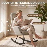 HOMCOM Fauteuil à Bascule, Rocking Chair en Velours Côtelé avec Dossier Haut et Accoudoirs, Pieds en Bois d'hévéa, Beige(m-5)
