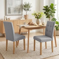 HOMCOM Lot de 2 chaises de salle à manger, chaise de cuisine moderne avec siège rembourré en tissu effet lin, gris clair(m-14)