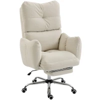 HOMCOM Bürostuhl mit Fußstütze, Ergonomischer Drehstuhl mit Wippfunktion, Verstellbarer Hohe Rückenlehne, Schneeflanellstoff(m-1)