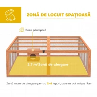 PawHut Tarc liber pentru iepuri din lemn cu 2 uși adăpost pentru 2-4 iepuri pitici 180,4 x 150 x 48 cm Portocaliu(m-4)