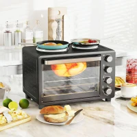 HOMCOM 28L Toaster Oven with Double Hotplate, 1600W Countertop MIni Oven with 60 Minute Timer & 230°C Temp Control, Baking Tray & Wire Rack, Black(m-11)