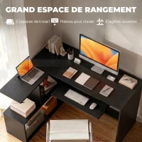 HOMCOM Bureau d'Angle, 120 x 100 x 76 cm, Bureau Informatique en L avec Plateau de Clavier, 4 Compartiments Ouverts, Noir(m-4)