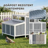PawHut Cotet din lemn pentru găini cu ușă încuiabilă, cuib, acoperiș PET impermeabil pentru 3-4 găini, 145x90x92 cm, Gri(m-5)