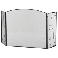 HOMCOM Pantalla de Chimenea Plegable con Bisagras 132,5x76,5 cm ​Estructura de Acero Resistente Malla Decorativa Negro(m-11)
