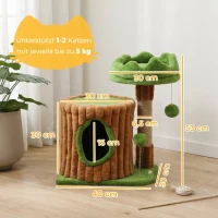 PawHut Kratzbaum 53 cm hoch Katzenbaum mit Höhle, Baumstamm-Design, Jutestämme, 2 Bälle  für 1-2 Katzen unter 5 kg, Braun+Grün(m-3)
