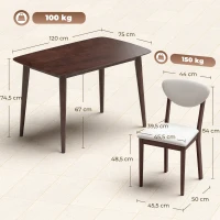 HOMCOM Ensemble table salle à manger avec 4 chaises, table de cuisine avec chaises pour 4 personnes, assise rembourrée, crème(m-3)