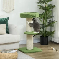 PawHut Arbre à Chat avec Griffoir, Centre d'Activités, Plateformes, Coussin, 45 x 45 x 91 cm, Vert et Beige(m-10)