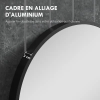 HOMCOM Miroir ovale mural cadre en aluminium style minimaliste montage vertical ou horizontal avec 3 crochets 60 x 90 cm noir(m-5)