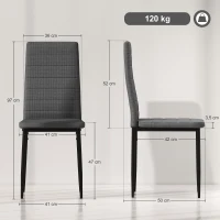 HOMCOM Pack de 6 Sillas de Comedor Modernas Tapizadas en Lino Sintético con Respaldo Alto y Patas de Metal 41x50x97 cm Gris(m-3)