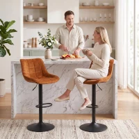 HOMCOM Set 2 Sgabelli da Bar Girevoli e Regolabili con Base in Metallo e Schienale in Velluto, Arancione(m-10)