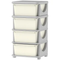 HOMCOM Torre de Almacenamiento Infantil con 4 Cajones para Niños de +3 Años con Bordes Redondeados y Asas 37x37x76 cm Crema(m-11)