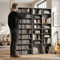 HOMCOM Rangements pour CD et DVD 18 compartiments capacité max. 640 CD/360 DVD 430 Blu-ray 78,5 x 24 x 175 cm gris clair(m-9)