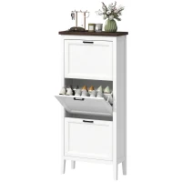 HOMCOM Shoe Cabinet with 3 Flip Drawers, Farmhouse Narrow Shoe Storage Cabinet with Adjustable Shelves, White(m-11)