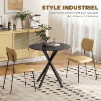 HOMCOM Table à Manger Ronde pour 2 Personnes avec Plateau Aspect Bois et Piètement Croisé en Acier, Noir(m-5)