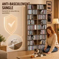 HOMCOM Rangements pour CD et DVD 18 compartiments capacité max. 640 CD/360 DVD 430 Blu-ray 78,5 x 24 x 175 cm noyer foncé(m-6)