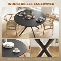 HOMCOM Ronde eettafel voor 4 personen, keukentafel in industriële stijl met stalen poten, voor eetkamer, keuken, zwart(m-4)