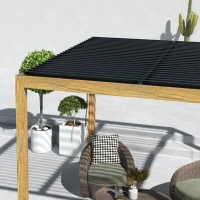 Outsunny Tuinpaviljoen met lamellendak, handkruk, aluminium/hout, 3x3m, zwart/natuur(m-9)
