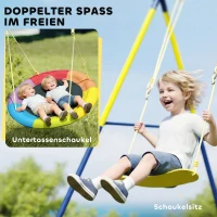 AIYAPLAY Doppelschaukel mit Gestell Schaukel-Set mit Nestschaukel Gurtschaukel verstellbarem Seil für 3-8 Jahre Mehrfarbig(m-4)