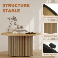 HOMCOM Table basse ronde en bois, table de salon avec piètement cannelé, style moderne, effet bois naturel(m-5)