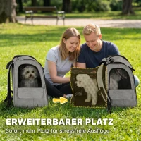 PawHut Hundebox erweiterbar Transportbox Hund mit 5 Taschen reflektierendem Streifen für Hunde bis 10 kg 33,5x28x42cm Hellgrau(m-4)