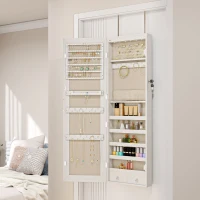 HOMCOM Espejo Joyero con Luz LED Armario Joyero Montado en la Pared o en la Puerta con Cerradura Espejo Entero Blanco(m-2)