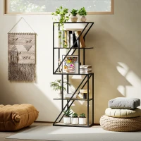 HOMCOM Librería de 5 Niveles Estantería para Libros Industrial con Estantes Abiertos y Marco de Acero 60x30x165 cm Roble(m-8)