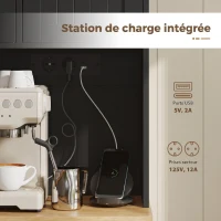 HOMCOM Buffet haut cuisine, armoire de cuisine, station de charge, 6 portes, plan de travail, porte-épices, 100x40x173cm, noir(m-6)