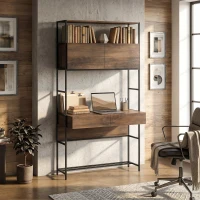 HOMCOM Computertisch mit Regalen und 2 Schubladen für das Home Office, 185 cm hoch, Braun Holzoptik(m-2)