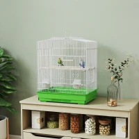 PawHut Vogelkäfig im Vintage-Design für kleine Vogelarten inkl. Zubehör 46,5 x 36 x 59 cm Stahl, Holz, Weiß+Grün(m-10)