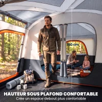 Outsunny Tente de camping familiale 4 personnes, tente tunnel, portes + fenêtres, 4,3 x 3 x 1,95 m, gris foncé(m-5)
