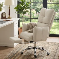 HOMCOM Bürostuhl mit Fußstütze, Ergonomischer Drehstuhl mit Wippfunktion, Verstellbarer Hohe Rückenlehne, Schneeflanellstoff(m-9)