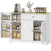 HOMCOM Sideboard, Landhausstil Küchenschrank mit Schiebetüren, 1 Schublade, 2 verstellbaren Einlegeböden, Türregalen(m-11)