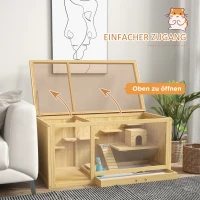 PawHut Knaagdierkooi, Sparrenhout, inclusief accessoires en drinkfles, 100 x 50 x 50 cm, Natuurlijk(m-5)