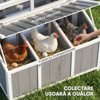 PawHut Cotet din lemn pentru găini cu ușă încuiabilă, cuib, acoperiș PET impermeabil pentru 3-4 găini, 145x90x92 cm, Gri(m-7)