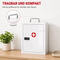 HOMCOM Szafka na leki do montażu na ścianie z zamkiem szyfrowym, 3 poziomy, zamykana stalowa apteczka, Biały(m-7)