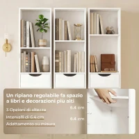 HOMCOM Libreria con Cassetti e Ripiano Regolabile in Legno, 30x24x158 cm, Bianco(m-6)