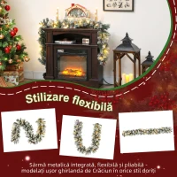 HOMCOM Ghirlandă de Crăciun Ø25x180 cm cu 50 lumini LED, fructe de pădure și conuri, din plastic și metal, verde și alb(m-7)