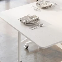 HOMCOM Table à Manger Pliante sur Roulettes pour 4-6 Personnes 120 cm, Roues avec Freins, 2 Abattants, Style Industriel, Blanc(m-12)