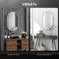 HOMCOM Espejo de Baño Ovalado 60x90 cm Espejo Decorativo de Pared con Marco de Aluminio para Salón Horizontal o Vertical Plata(m-4)