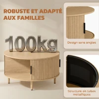 HOMCOM Table Basse Ronde 80 cm avec Plateau Relevable et Rangement Caché, Porte Coulissante à Rainures, Bois Naturel(m-6)
