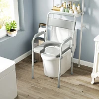 HOMCOM Chaise percée toilette pliable antidérapante hauteur réglable, siège et accoudoirs rembourrés, charge 150 kg, Gris(m-8)