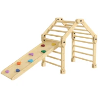 AIYAPLAY 3-in-1 Klimrek, opvouwbaar, Ladder & Glijbaan/Klimmuur, Hout, voor Kinderen van 1,5-4 Jaar(m-10)