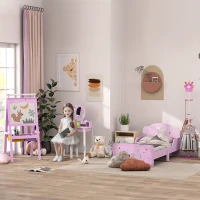 HOMCOM Lavagnetta per Bambini in Legno Rosa con Cavalletto 3 in 1: Lavagna Bianca, Nera e con Rullo Fogli di Carta(m-9)